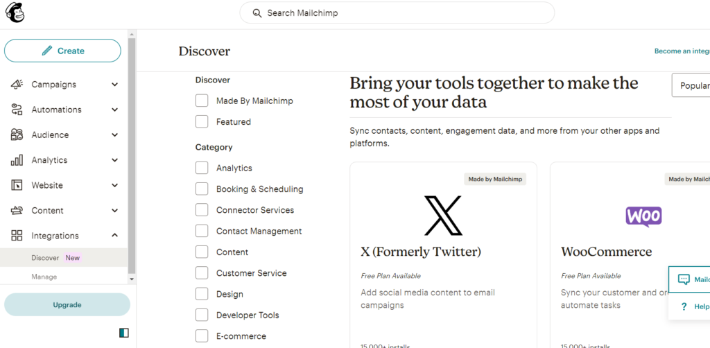 Mailchimp integrations