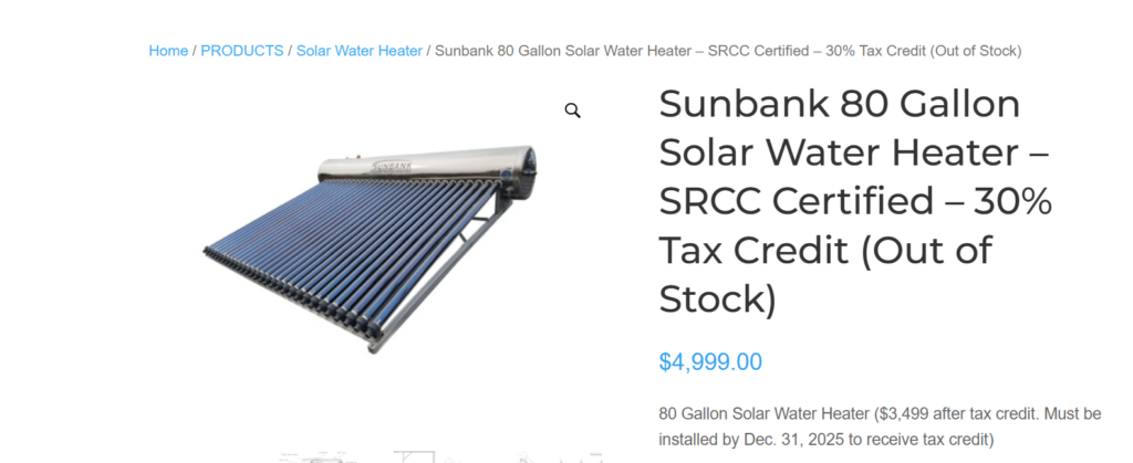 Sunbank 80 Gallon solar water heater